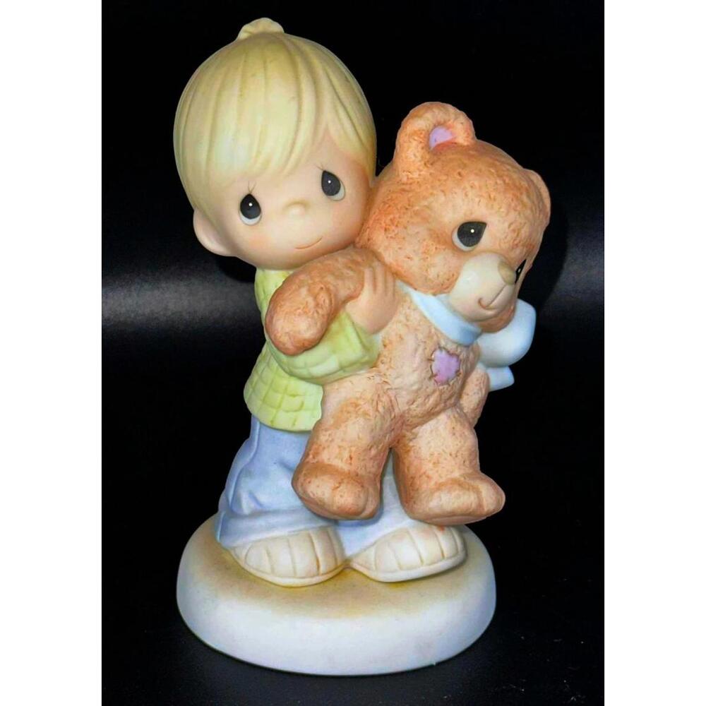 Precious Moments Boy with Life Size Teddy Bear Figurine.